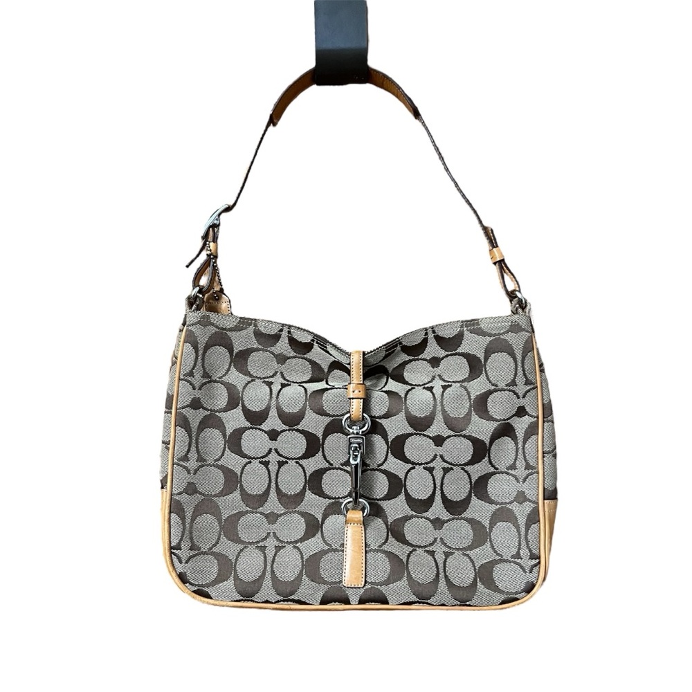 Vintage Coach 6091 Hampton Signature Shoulder Bag Beige Y2K Canvas Buckle Clip